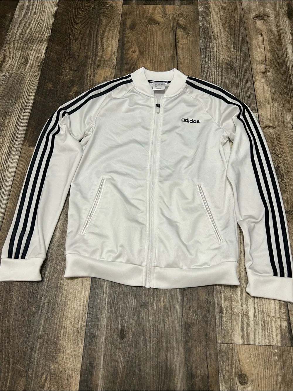 Adidas Essentials 3-Stripes Set Pants & Jacket Size S White Black  Full Zip